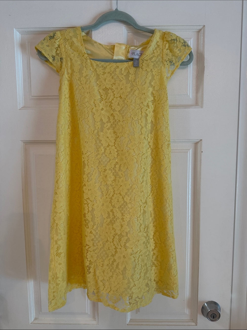 Place Yellow Lace Cap-Sleeve Party Dress size 14